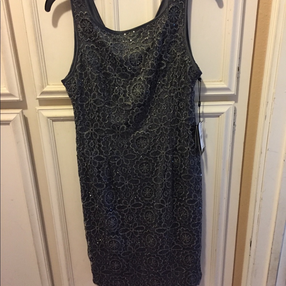 Classic grey lace cocktail dress